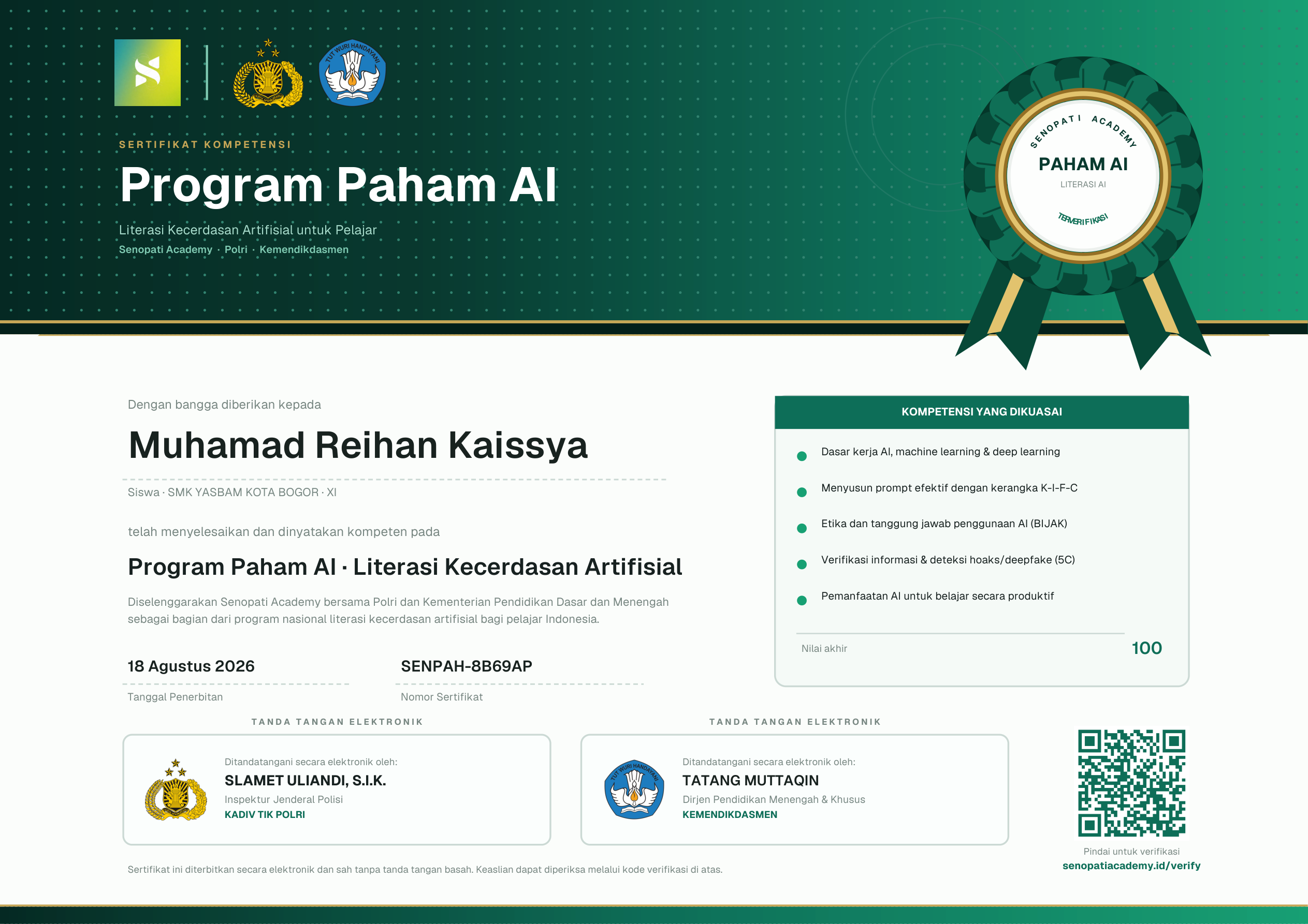 Sertifikat Program Paham AI